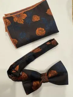 花柄 蝶ネクタイとポケットチーフセット