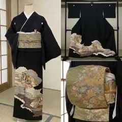 美品　黒留袖　正絹　袋帯　扇　4点フルセット　結婚式　比翼仕立て　礼装　五つ紋