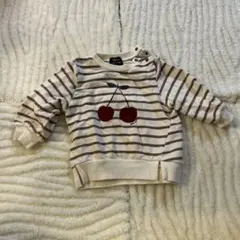 ベビー80サイズストライプ柄 チェリー刺繍 トレーナー