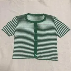 SHAGGIE 半袖ニット　グリーン　ボーダーのサムネイル
