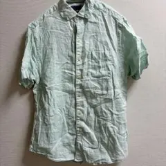 【美品】トミーバハマ 100%リネン 半袖シャツ 爽やかミントグリーン XS