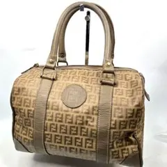 鍵完備 FENDI ミニボストンバッグ ズッカ柄 PVC レザー