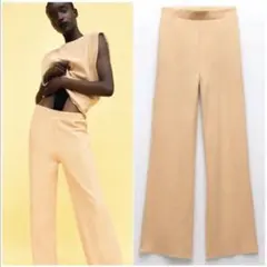 【新品】 ZARA ストレッチパンツ　コットン　ウエストゴム　ベージュ　S