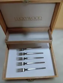 LuckyWood ステンレスフォーク（18-12） 5本 木製ボックス付