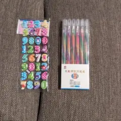 カラフル数字シールと多色ボールペンセット
