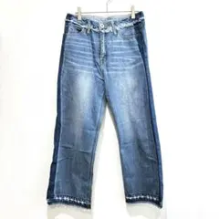 エディットバイイエッカヴェッカ デニムパンツ バイカラー フリンジ ハイウエスト