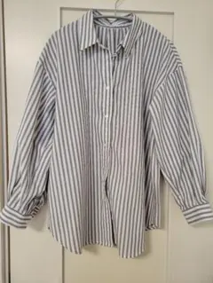 【美品】GLOBAL WORK　ストライプ　シャツ　長袖　ブラウン　ホワイト　M
