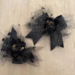 髪飾り＆コサージュ　ヘッドアクセサリー　ブラック　ゴールド　レース