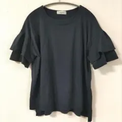 フェリシモ MORRIS Gallery☆袖フリル カットソー ☆ネイビー Lのサムネイル