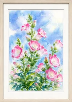 幸運を呼ぶピンクの花 水彩画風アート A4 インテリアのサムネイル