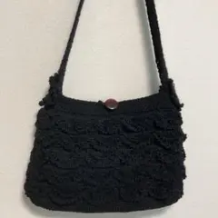 【ハンドメイド】編み物 かぎ針 ショルダー ミニバッグ ブラック 黒 ニット