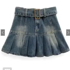 インパン裏地付きベルトデニムプリーツスカート　at2307