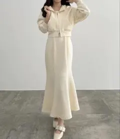 JUNOAH ショートパーカー＋マーメイドキャミワンピースＳＥＴ アイボリー