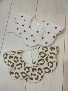 もくもくスタイ　2枚セット　（レオパード・ハート柄）　刺繍　名入れ可能