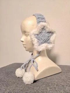 水色 星型 ラメ入り ふわふわイヤーマフ