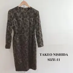 【美品】 TAKEO NISHIDA レディース 肩パッド付き ひざ丈ワンピースのサムネイル