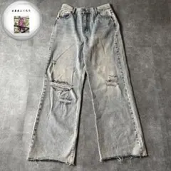 00s　グランジ　ライトブルー系　ワイドデニム　ダメージ　バギーパンツ　古着