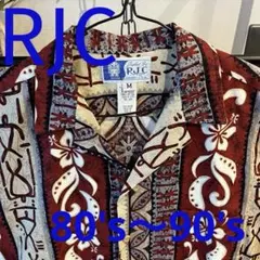 80s〜90sヴィンテージUSA製 RJC アロハシャツ 開襟 緑 総柄 Ｍ