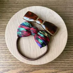 リボンのバレッタとヘアゴム 2個セット
