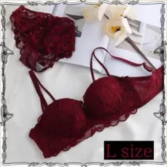レースブラショーツセット L レッド　ノンワイヤー セクシー ランジェリー