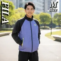 【洒脱】FILA 軽量スポーツジャケット 紫黒 M 蛍光アクセント