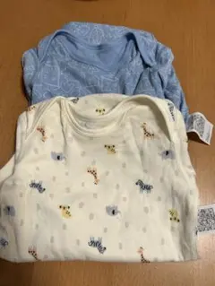 【美品】UNIQLO 長袖ボディースーツ　80cm 水色　動物