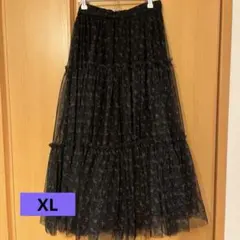GU rokh ロク コラボ 花柄チュールスカート ブラック　XL