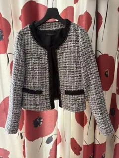 ツイードジャケット 卒業式 入学式 Ｍ ノーカラー ジャケット