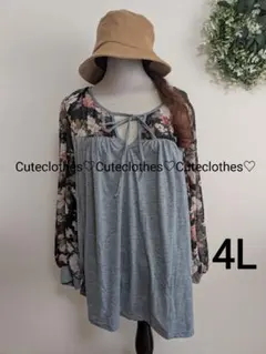 4L♡新品大きいサイズ♡袖花柄シフォン♡可愛いプルオーバー♡
