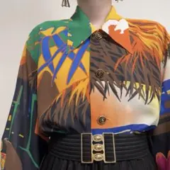 カラフル 大判アート 派手 オーバーサイズ ハワイアン アロハ風 柄シャツ 古着のサムネイル