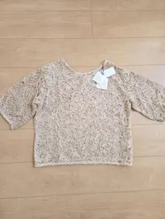 新品 かぎ編み トップス ベージュ 半袖