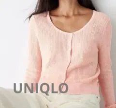 ピンク カーディガン 春　UNIQLO:Cレースラウンドネックショート　ユニクロ