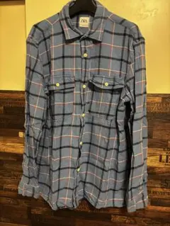 ZARA 青系チェック 長袖シャツ　ネルシャツ