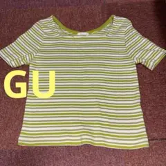 GU レディース　スクエアネック　ショート丈　半袖ボーダーカットソー　Mサイズのサムネイル