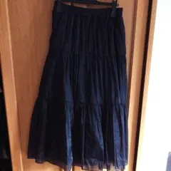 黒 シフォン フレアスカート
