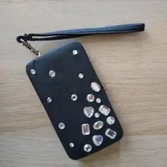 ビジュー装飾 ブラック スマホショルダーバッグ