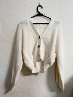 WEGO ワッフルカーディガン　ショート丈　ホワイトアイボリー