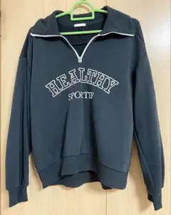 GU グラフィックスウェットハーフジッププルオーバー　ロゴ　長袖　黒　M