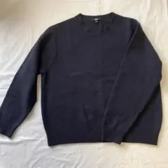 【美品】UNIQLO ユニクロ　ウール100% クルーネックセーター 紺系