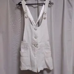 ホワイト サロペット ショートパンツ Mサイズ