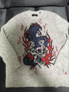 オールセインツ　スカルと蛇刺繍のウール混紡ニットのサムネイル
