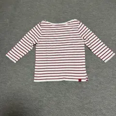 ikka ボーダーカットソー 七分袖 レッド×ホワイト サイドスリット