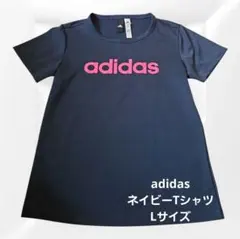 adidas アディダス ネイビー ロゴ ピンク半袖 Tシャツ