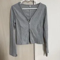 GU ジーユー　ダブルジップ　リブ編み　長袖カーディガン グレー