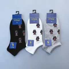 S091新品未使用POLO Ralph Laurenクマ刺繍ソックス 3足セット