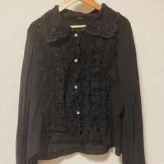 ヴィンテージ　レース装飾　長袖シャツ　黒
