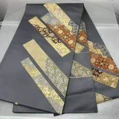 グレー 六通柄袋帯 幾何学模様 花柄0105