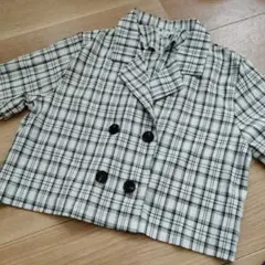チェック柄ダブルブレストショート丈半袖シャツ