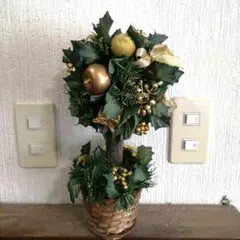 卓上クリスマスツリー 緑・金 約30cm