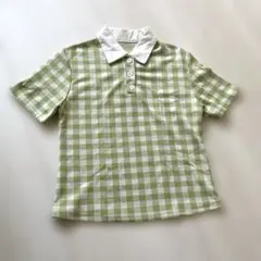 シーイン レディース　半袖ポロシャツ オリーブグリーン チェック柄Sサイズ